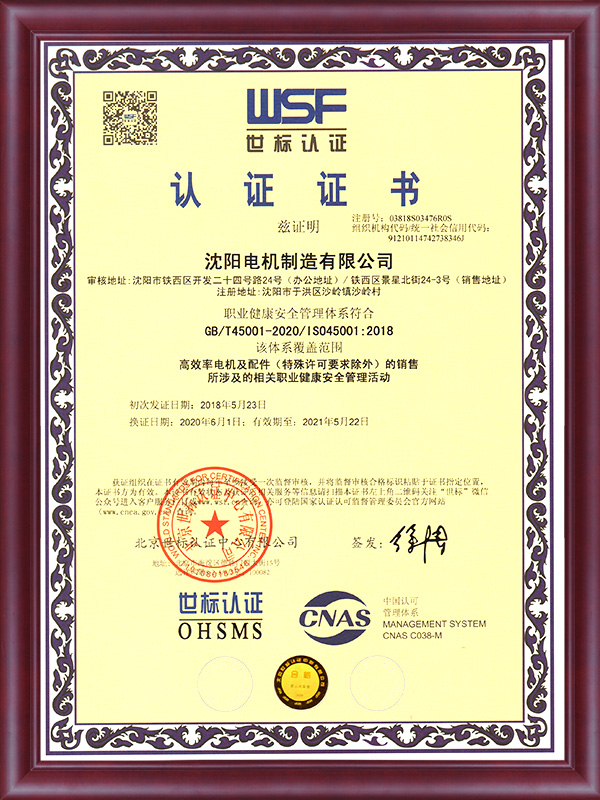 Occupational Health and Safety Management System Certification (Chinese)